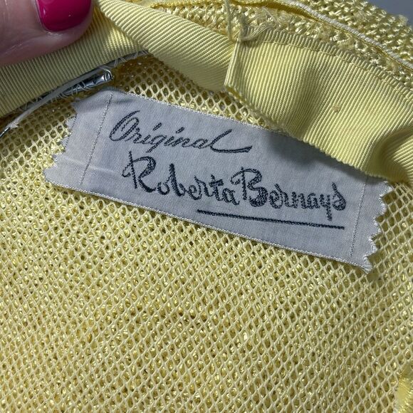 Roberta Bernays Hat Womens Yellow Antique Vintage Lace Top Round - Picture 6 of 11